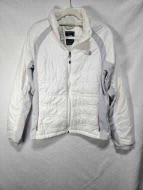 The North Face Primaloft Jacket Womens Medium White Gray Insulated Full Zip Coat